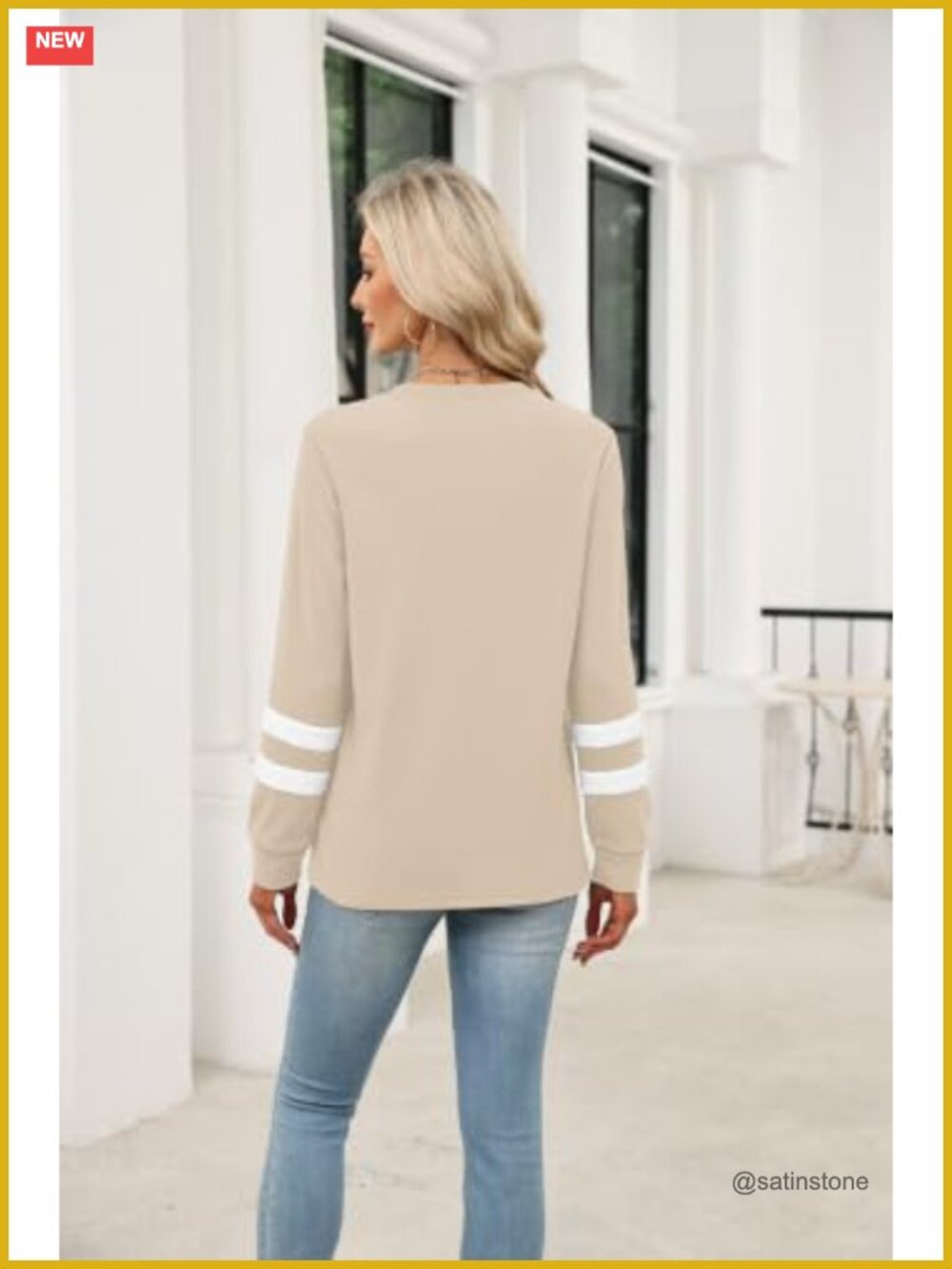 Womens Long Sleeve Color Block Sweatshirt Tunic Lightweight Winter Pullover - Picture 4 of 4